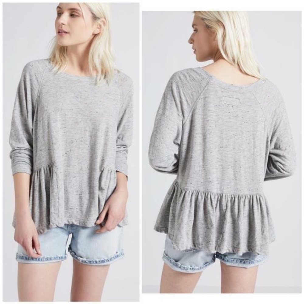 Current Elliott The Girlie Sweat Top Peppered Heather Grey knit oversized Anthro